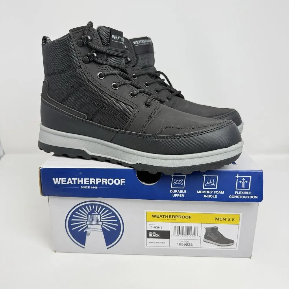 Weatherproof Jenkins Men’s Size 8 Black Hiking Winter Boots Memory Foam New